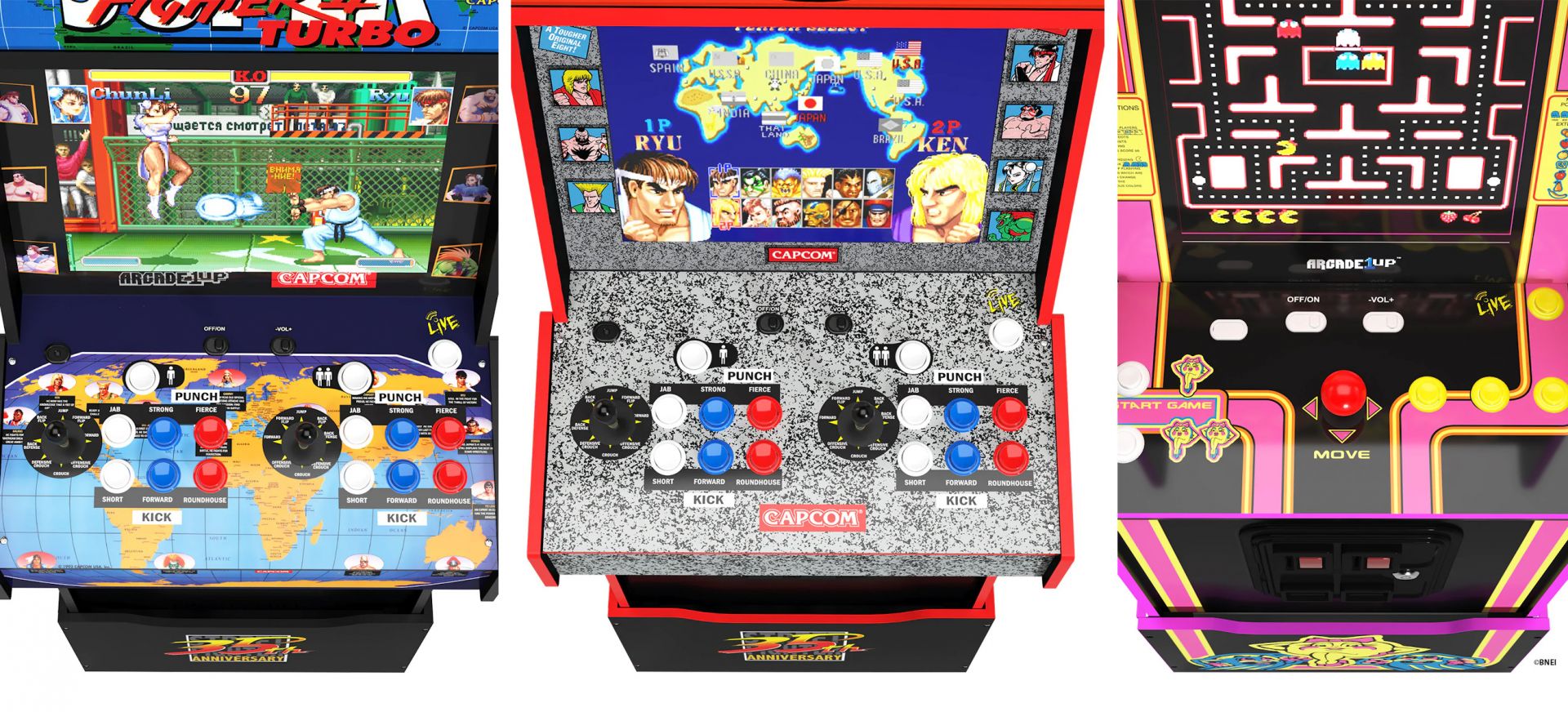 Capcom Legacy and Bandai Namco Legacy Arcade1Up cabinet control panels