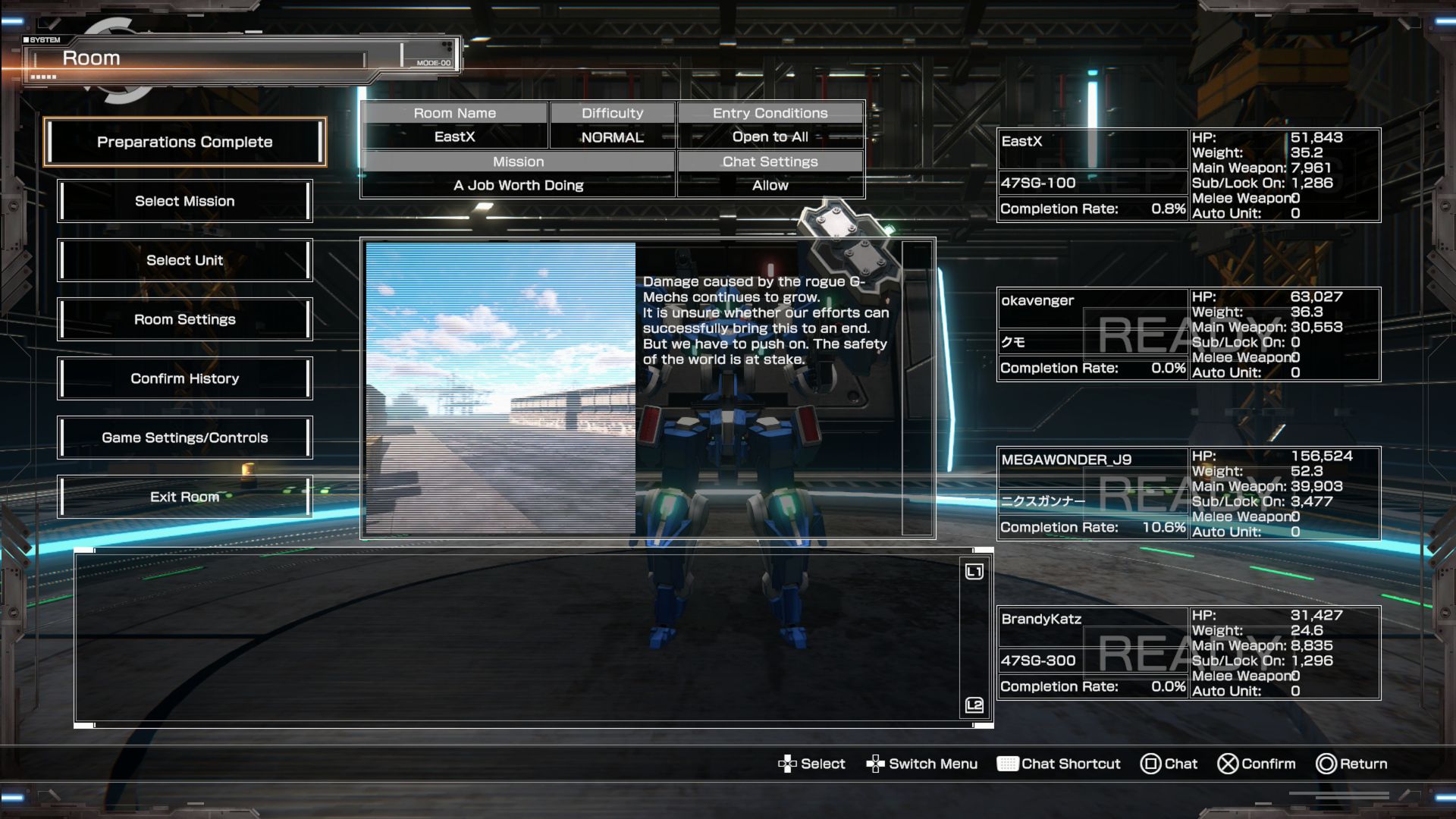 Custom Mech Wars PlayStation 5 Multiplayer lobby