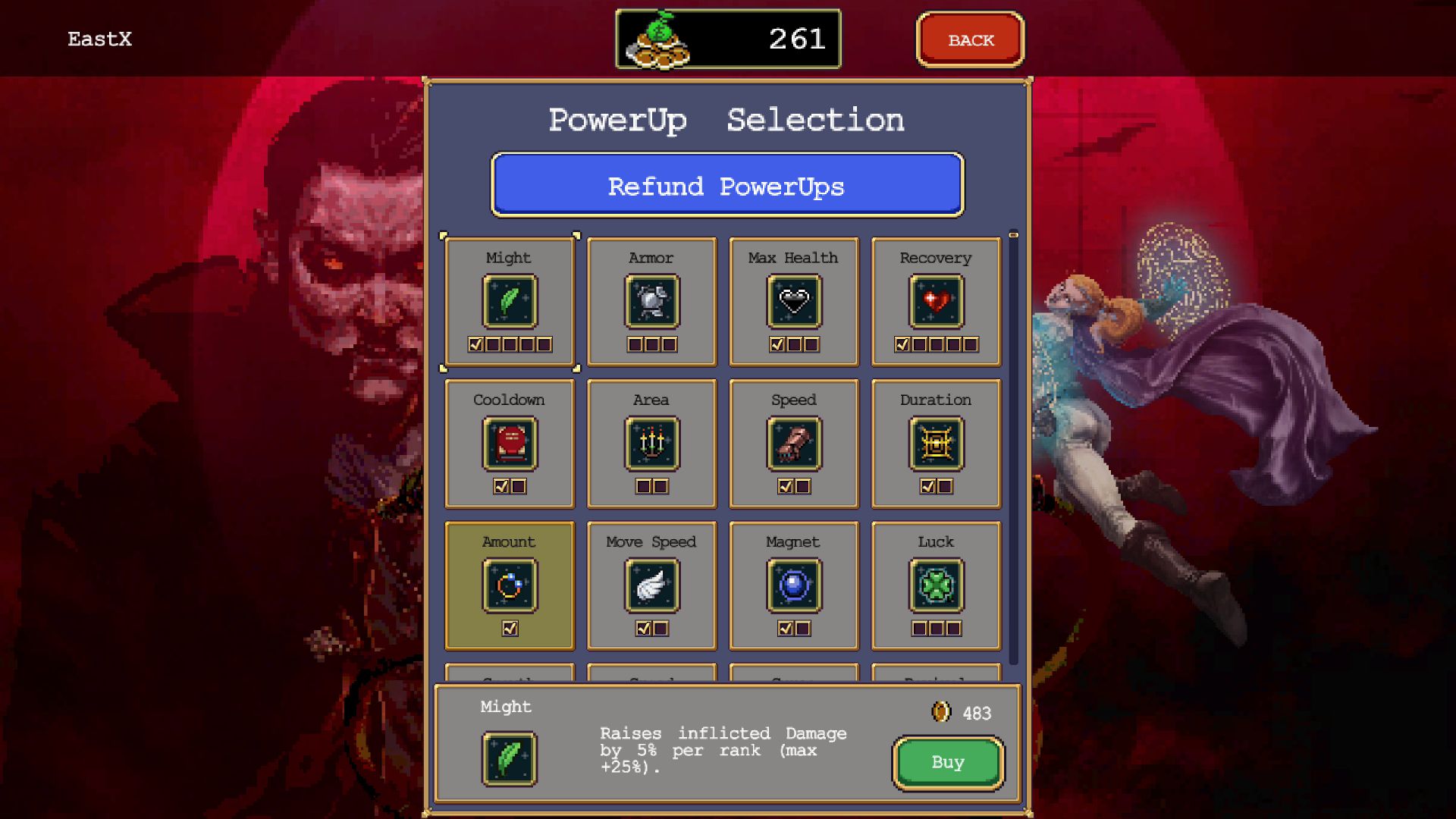 Vampire Survivors PowerUp Selection