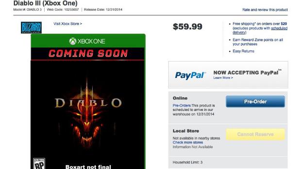 Xbox One Listing of Diablo 3 Surface